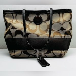 Coach 15112 Signature Stripe Beige And Brown Tote